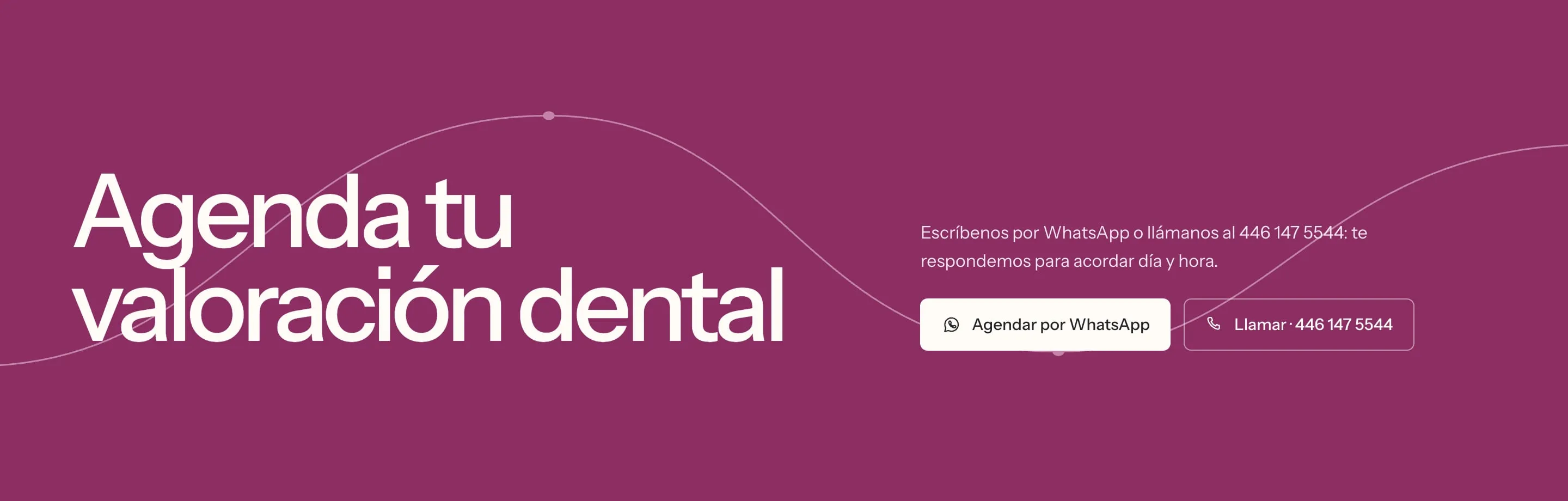El cierre del sitio de Dental Cast: «Agenda tu valoración dental», con agenda por WhatsApp y teléfono.