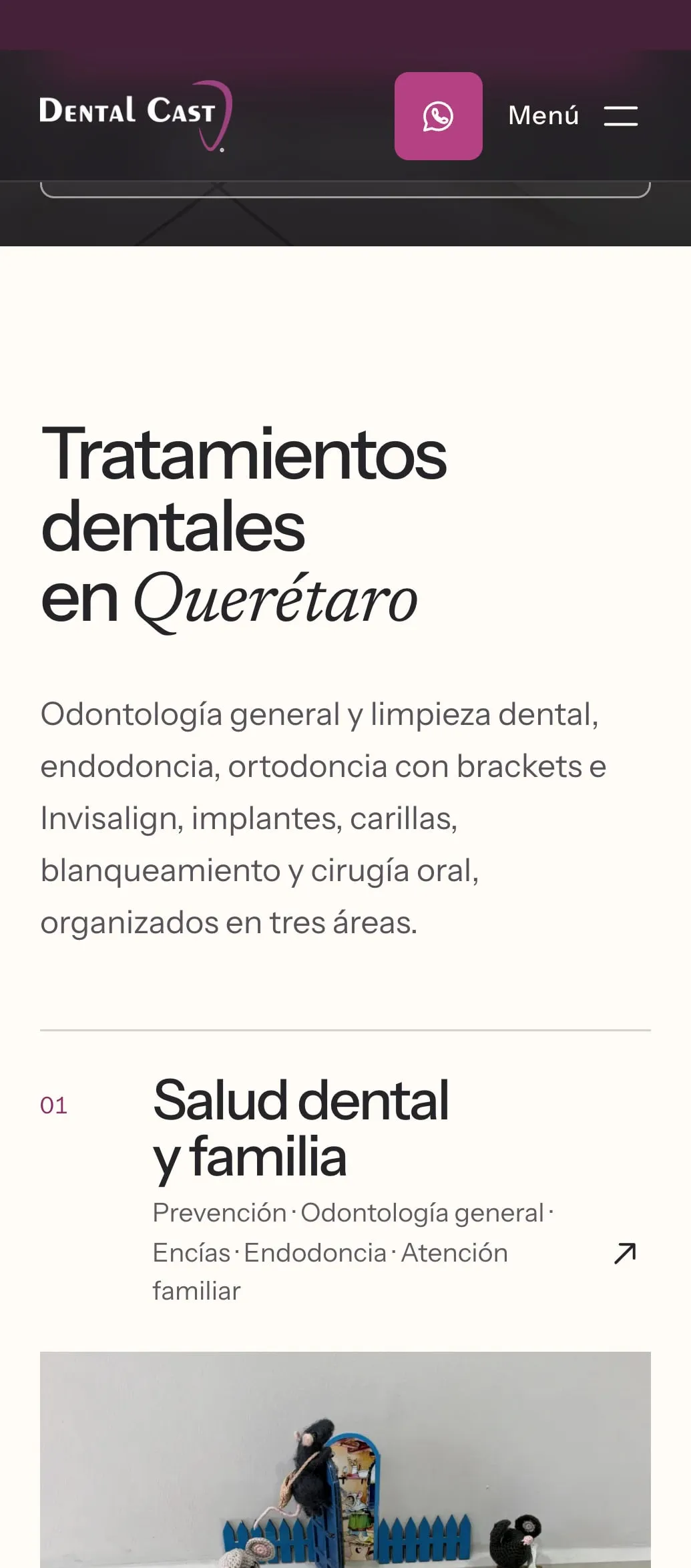 Tratamientos del sitio de Dental Cast, en teléfono.