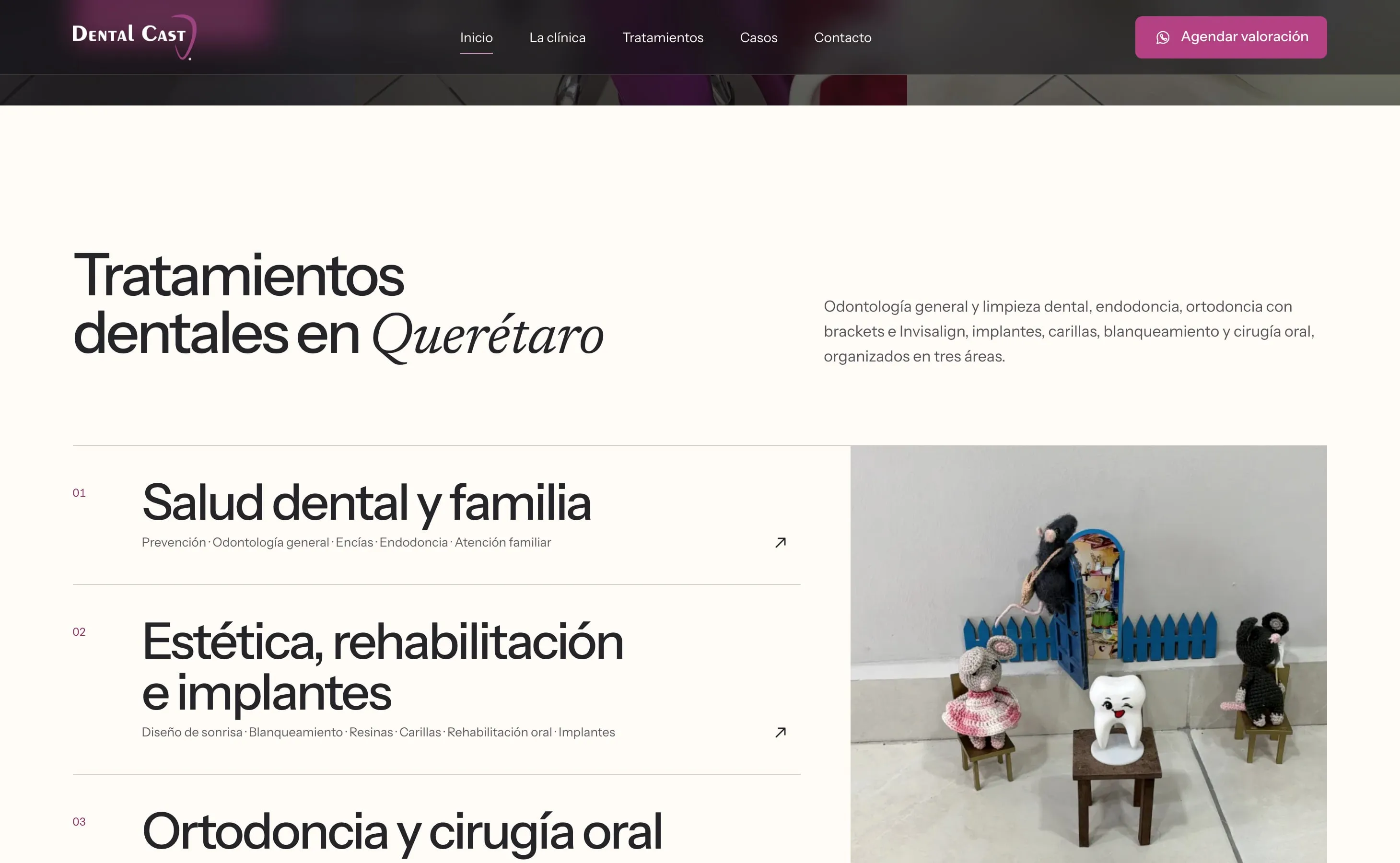 Tratamientos del sitio de Dental Cast, en escritorio.