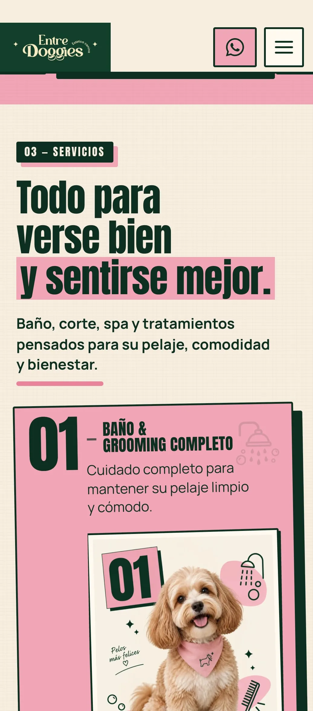 Servicios del sitio de Entre Doggies, en teléfono.