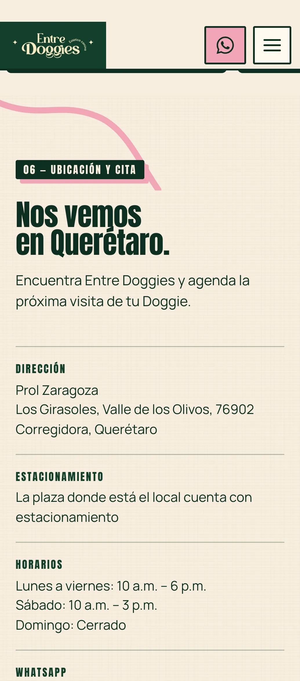 Ubicación del sitio de Entre Doggies, en teléfono.