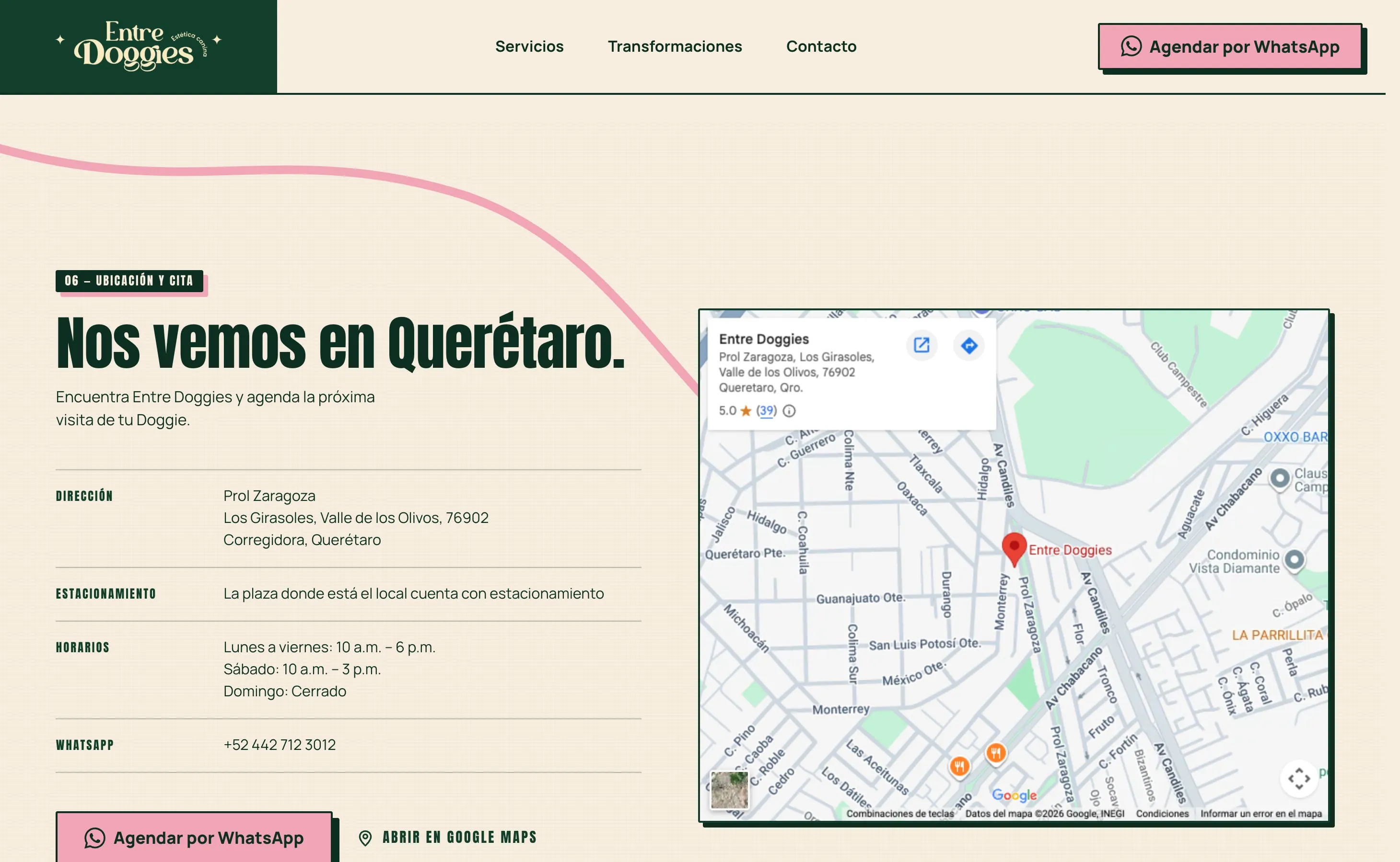 Ubicación del sitio de Entre Doggies, en escritorio.