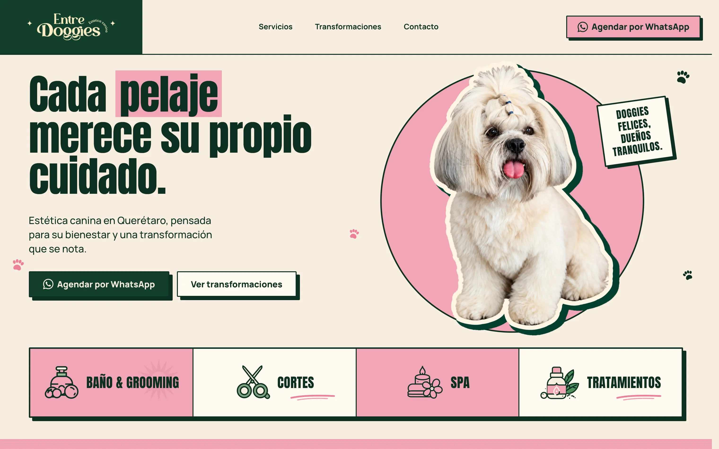 Portada del sitio entregado — Estética canina.