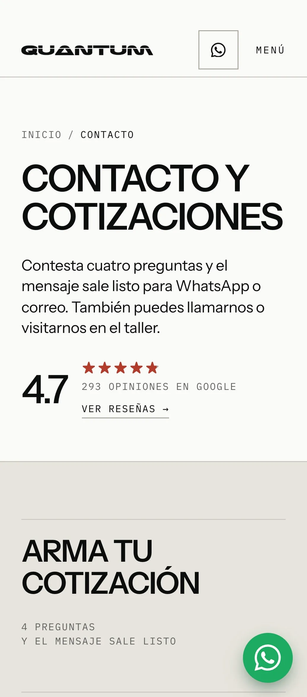 Contacto del sitio de Quantum Láser, en teléfono.
