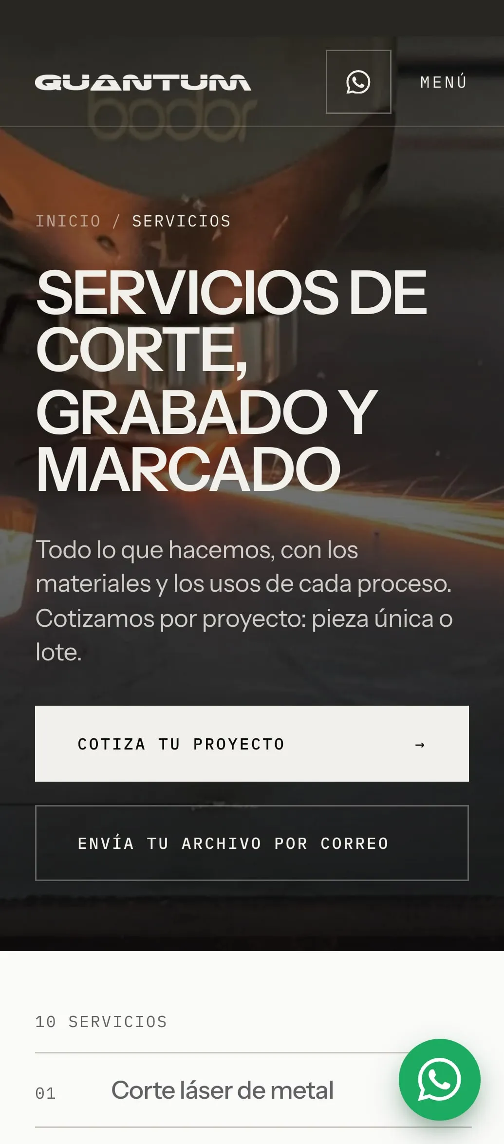 Servicios del sitio de Quantum Láser, en teléfono.