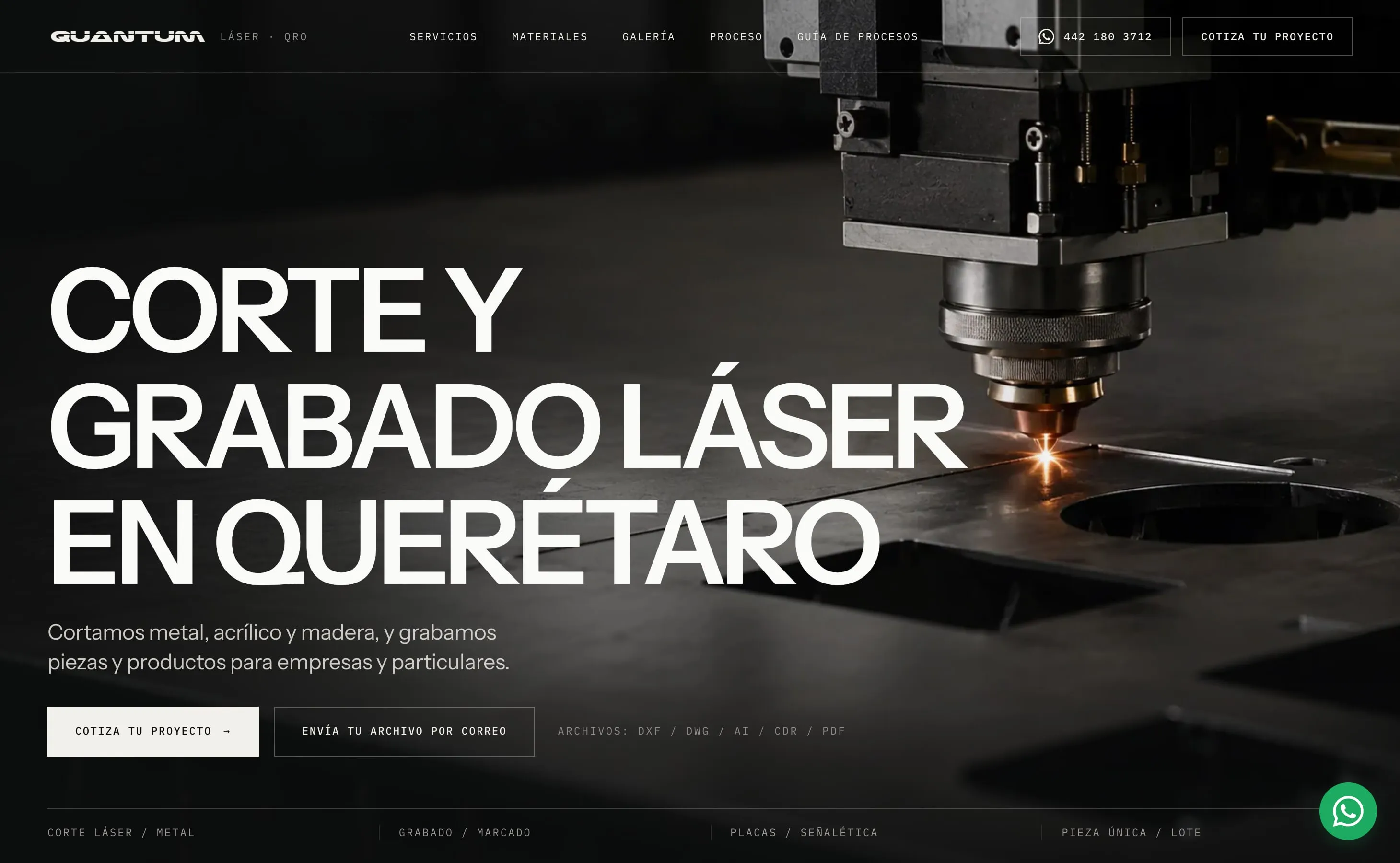Portada del sitio de Quantum Láser, en escritorio.