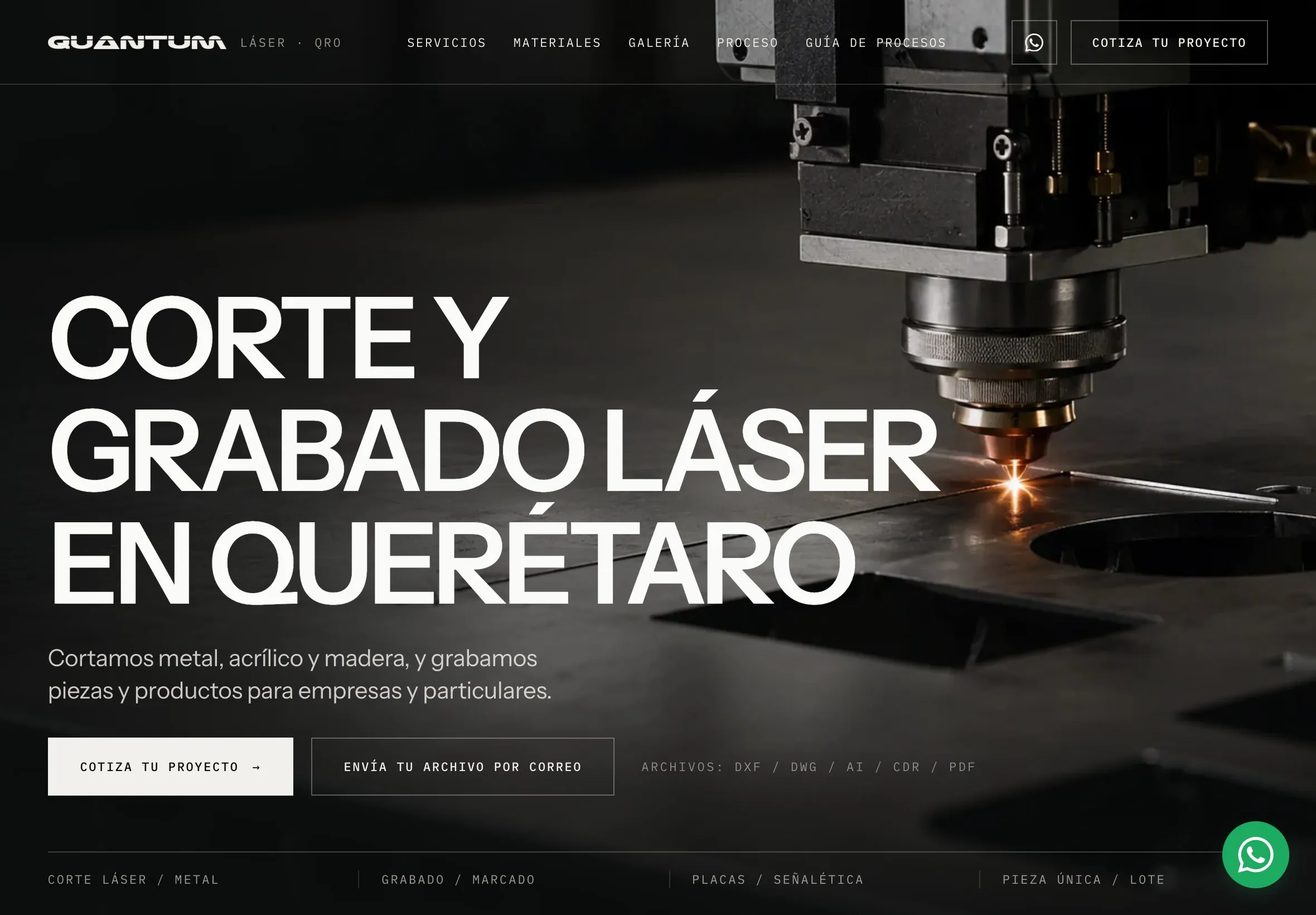 Portada del sitio entregado: Corte con láser. Ver el caso.