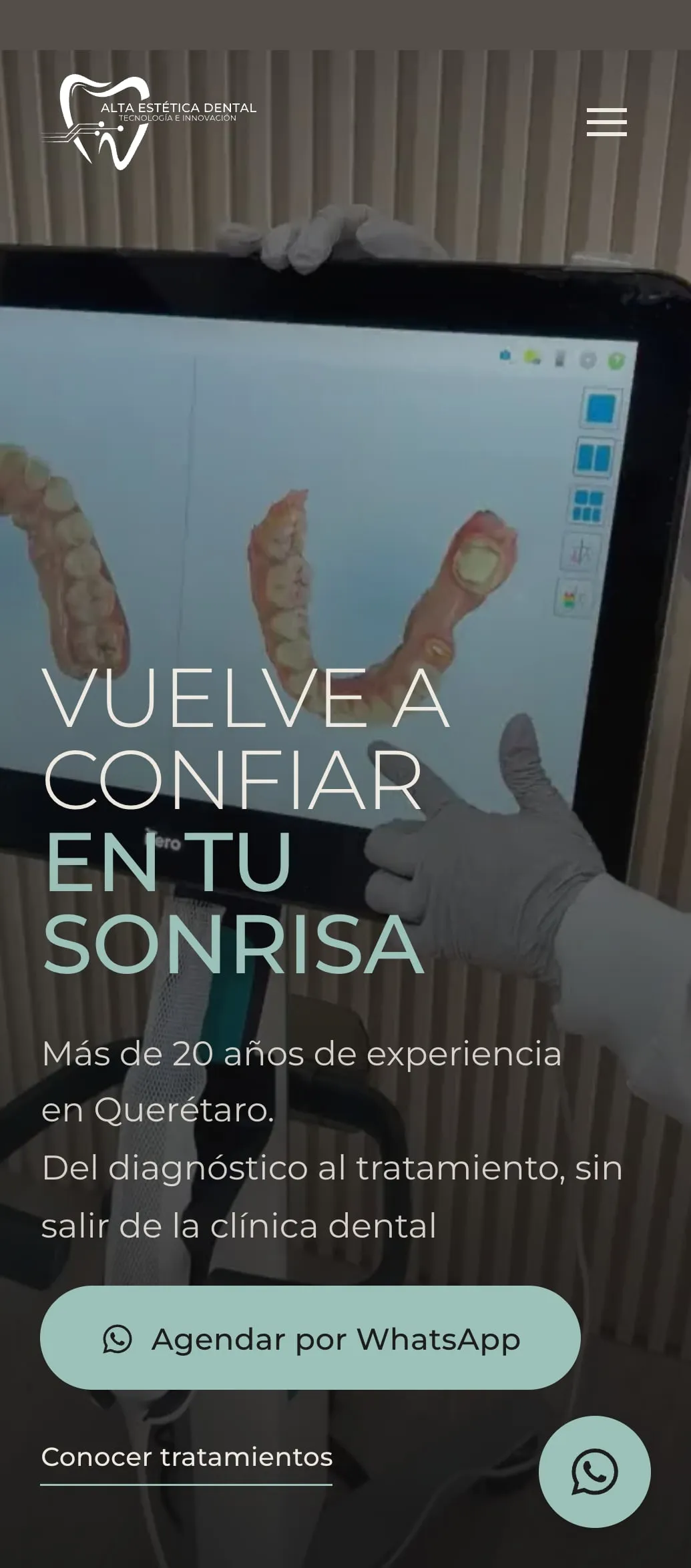 Portada del sitio de Alta Estética Dental, en teléfono.
