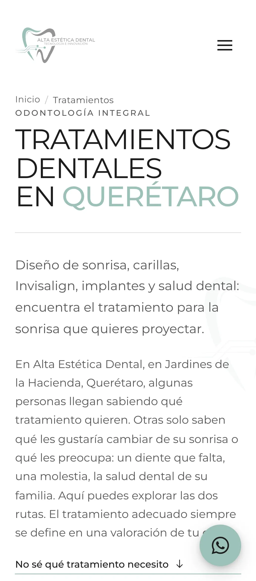 Tratamientos del sitio de Alta Estética Dental, en teléfono.