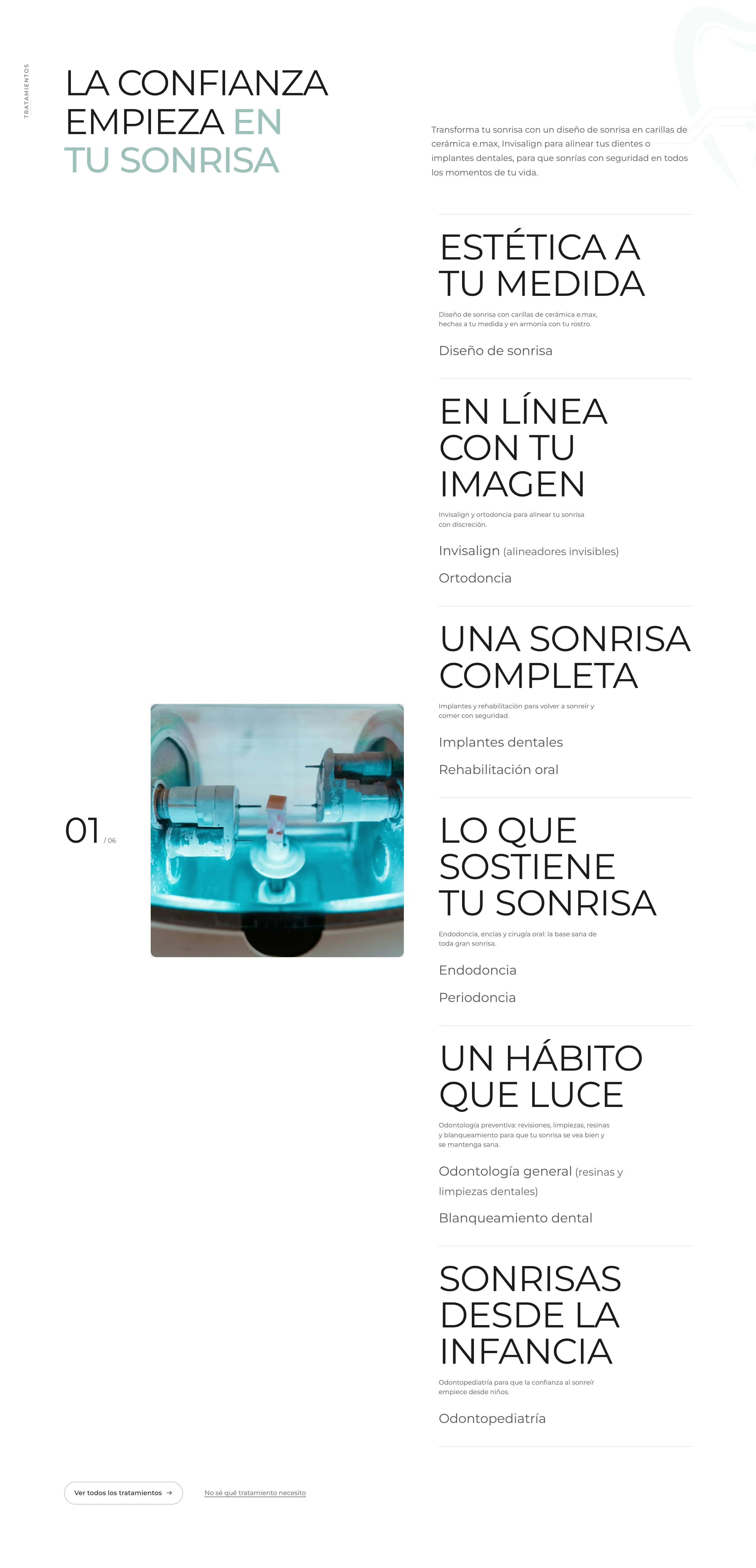 Tratamientos en la portada de Alta Estética Dental: «La confianza empieza en tu sonrisa», con estética, ortodoncia e implantes.