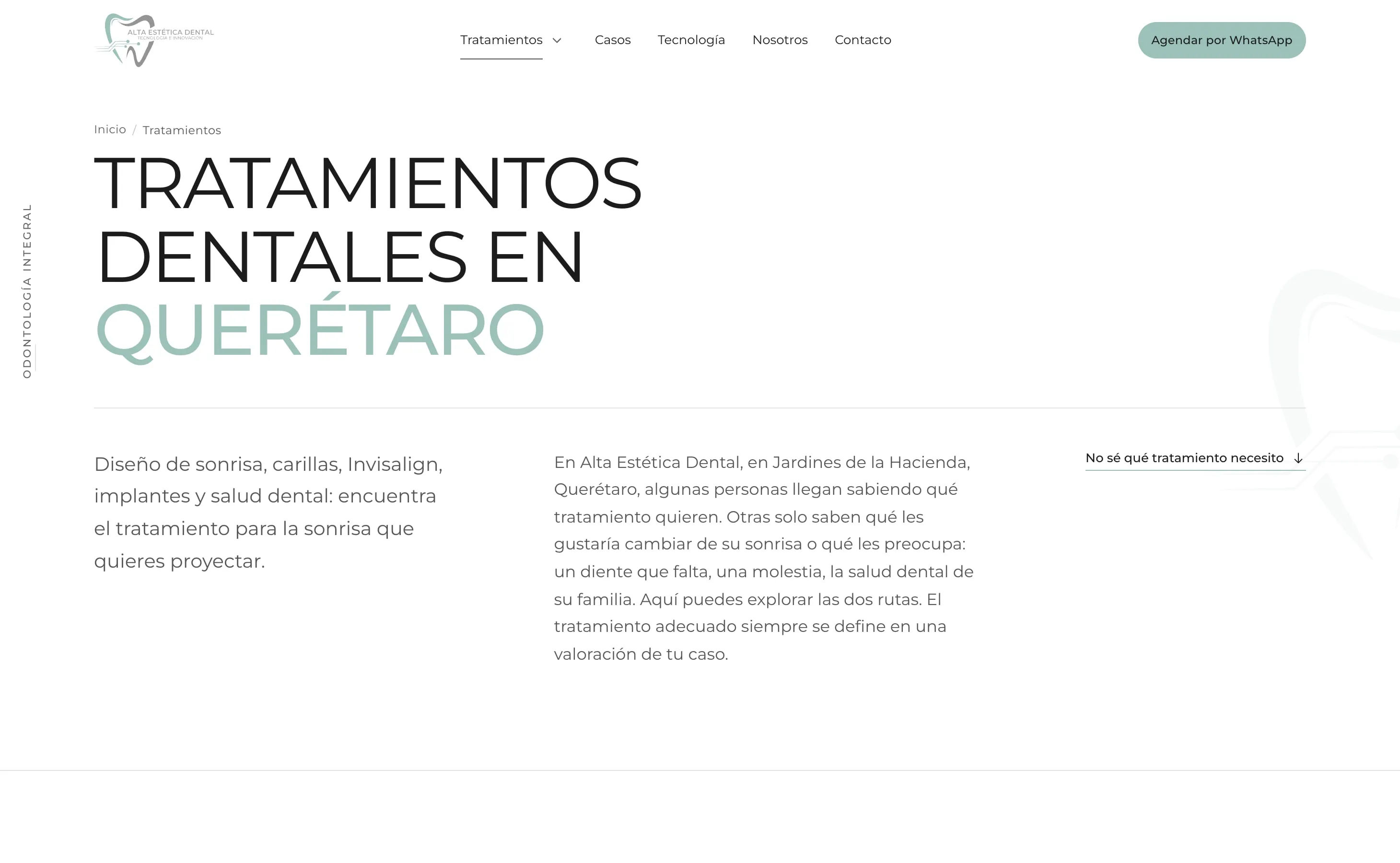 Tratamientos del sitio de Alta Estética Dental, en escritorio.