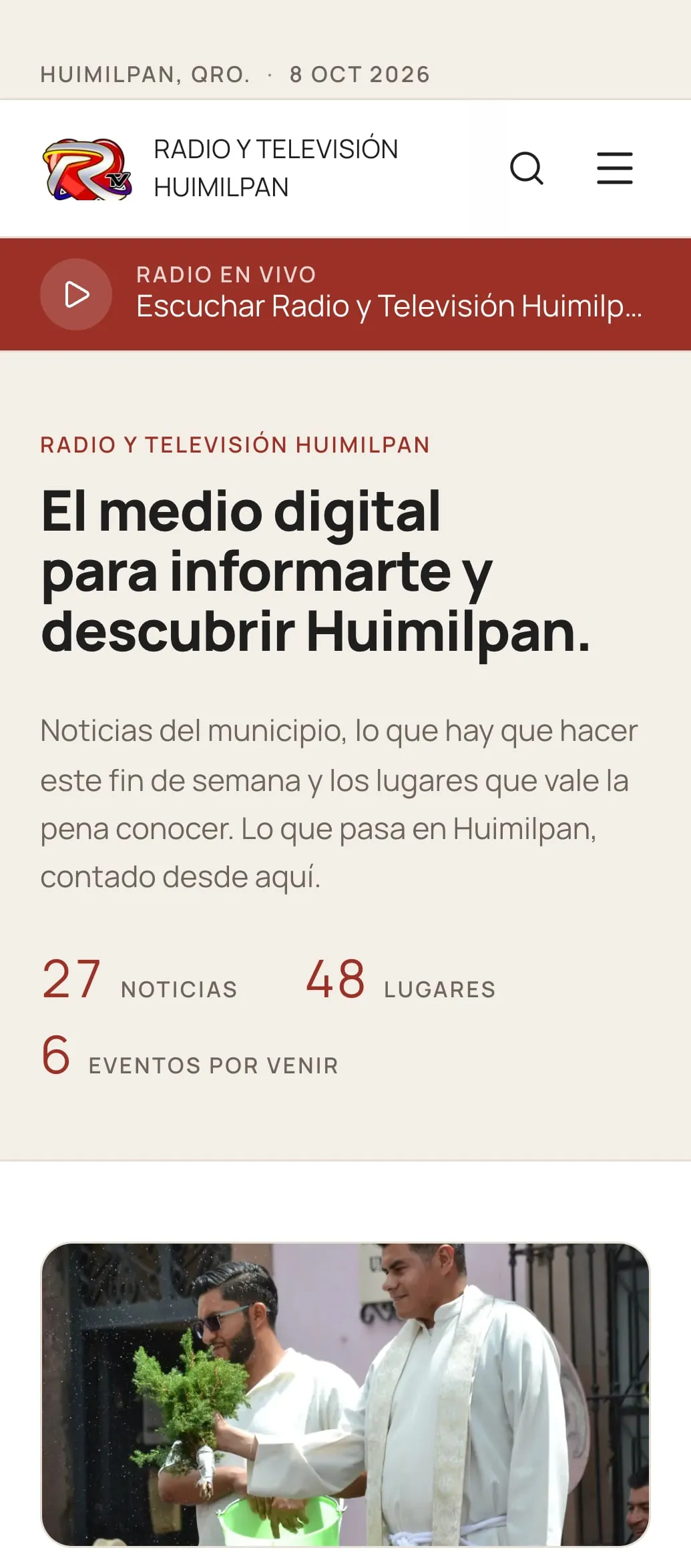 Portada del sitio de Radio y Televisión Huimilpan, en teléfono.