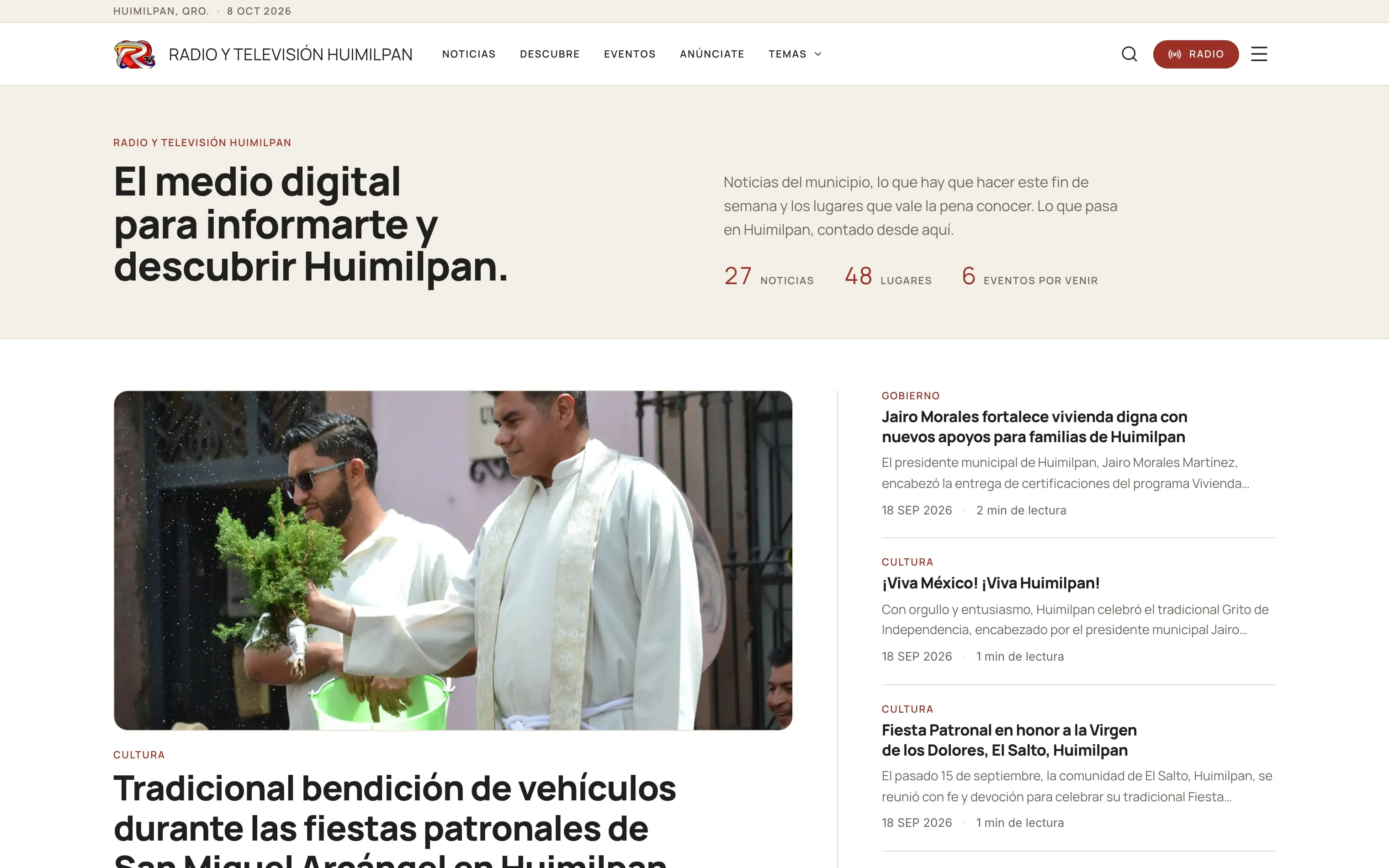 Portada del sitio entregado — Administrador de noticias.