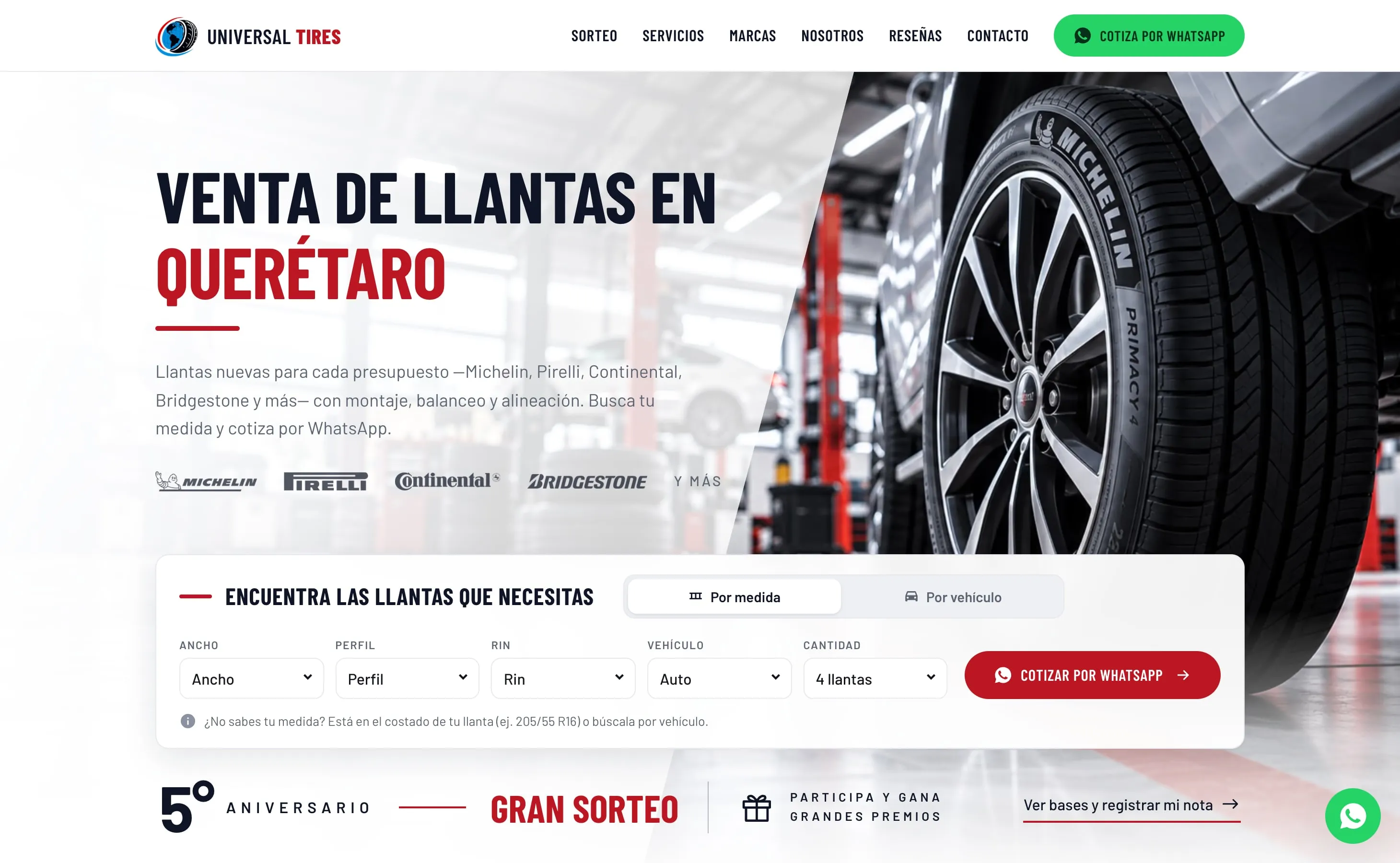 Portada del sitio de Universal Tires, en escritorio.