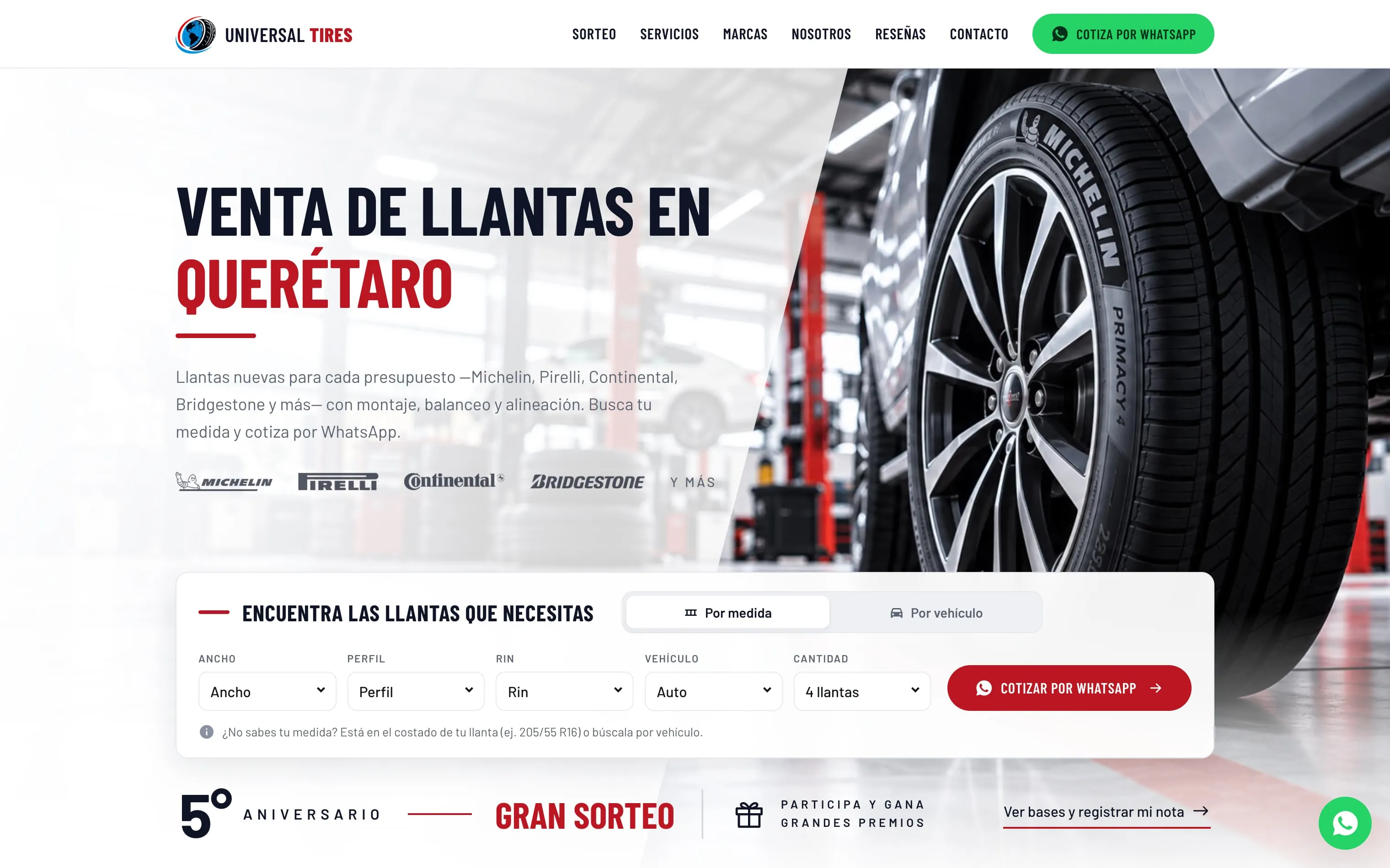 Portada del sitio entregado — Universal Tires.